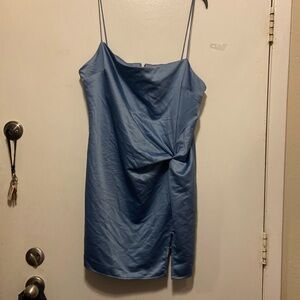 Top shop Mini Satin Dress Twist front 14 blue Spaghetti Straps back zipper